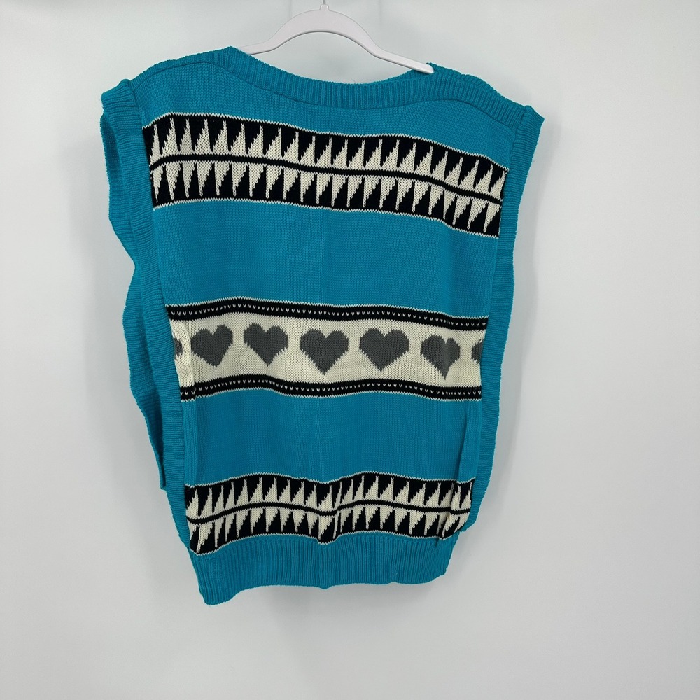 Women Vintage Grandma Sweater Vest Size L Eclectic Indie Hearts Kitsch Funky 80s